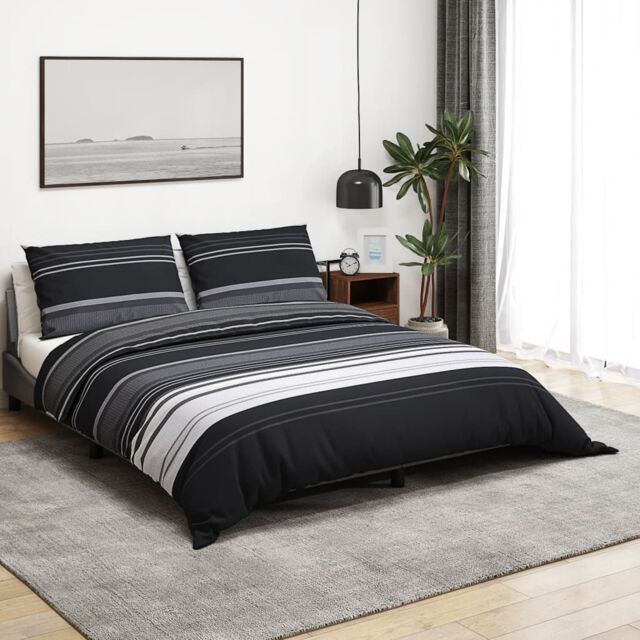 Berkfield Home Duvet Cover Set Black & White 225x220 cm Cotton - image 1