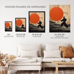 Wee Blue Coo Wall Art Print Qigong Sunset Shaolin Monk Practicing Movement Meditation Exercises Amber Orange Grey Oil Painting Poster - thumbnail 3
