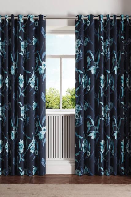 Ted Baker 'Cabana' Cotton Lined Curtains in Navy - Size: 228 cm width x 137 cm drop - image 1