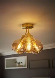 ValueLights Bellamy 3 Way Glass Globe Bubble Cluster Flush Ceiling Light & Bulbs in Gold - thumbnail 1