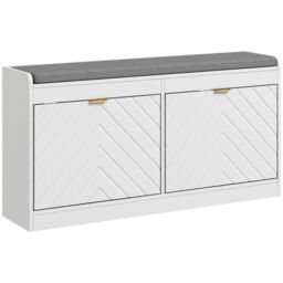 HOMCOM Shoe Storage Bench with 2 Flip Drawers Cushion 2 Vents for 8 Pairs in White - thumbnail 2