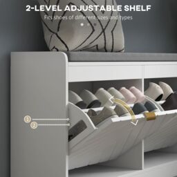 HOMCOM Shoe Storage Bench with 2 Flip Drawers Cushion 2 Vents for 8 Pairs in White - thumbnail 6