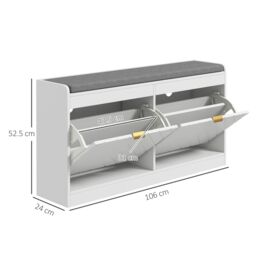 HOMCOM Shoe Storage Bench with 2 Flip Drawers Cushion 2 Vents for 8 Pairs in White - thumbnail 3