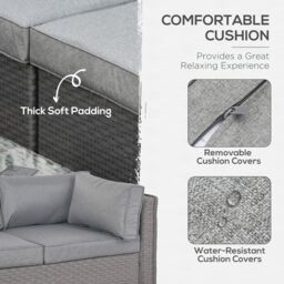 OUTSUNNY 6 PCs PE Rattan Corner Sofa Set Outdoor Conservatory Furniture w/ Cushion in Grey - thumbnail 5