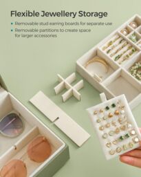 SONGMICS Two Layer Jewellery Box with Handle & Removable Tray in Light Green - thumbnail 5