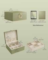 SONGMICS Two Layer Jewellery Box with Handle & Removable Tray in Light Green - thumbnail 2