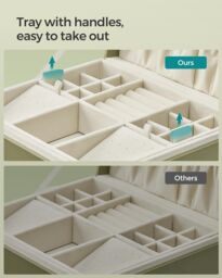 SONGMICS Two Layer Jewellery Box with Handle & Removable Tray in Light Green - thumbnail 6