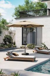 Garden Sanctuary 3M Outdoor Umbrella Large Garden Traditional Parasol with Plastic Base in Khaki - thumbnail 1