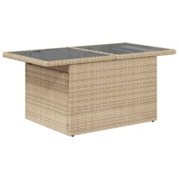 Berkfield Home Garden Table with Glass Top Beige 100x55x73 cm Poly Rattan - Size: 100 x 55 x 73 cm - thumbnail 7