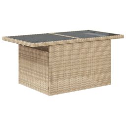 Berkfield Home Garden Table with Glass Top Beige 100x55x73 cm Poly Rattan - Size: 100 x 55 x 73 cm - thumbnail 4