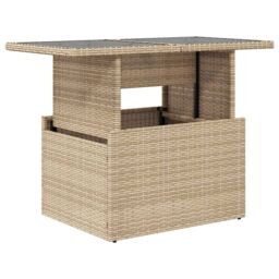 Berkfield Home Garden Table with Glass Top Beige 100x55x73 cm Poly Rattan - Size: 100 x 55 x 73 cm - thumbnail 2