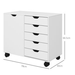 HOMCOM Modern Mobile 5-Drawer Cabinet w/ Door, Office Storage Cabinet White - thumbnail 3