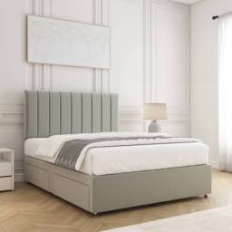 "BSSPOKE Aria Velvet Divan Bed 24"" Headboard 2Drawers Same side Mattress in Silver - Size: Super King" - thumbnail 3