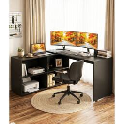NESTLUNE L-Shaped Corner Computer Desk 4 Storage Shelves in Black - Size: 100 cm x 100 cm - thumbnail 4