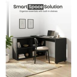 NESTLUNE L-Shaped Corner Computer Desk 4 Storage Shelves in Black - Size: 100 cm x 100 cm - thumbnail 5