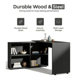 NESTLUNE L-Shaped Corner Computer Desk 4 Storage Shelves in Black - Size: 100 cm x 100 cm - thumbnail 6