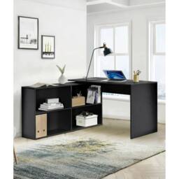 NESTLUNE L-Shaped Corner Computer Desk 4 Storage Shelves in Black - Size: 100 cm x 100 cm - thumbnail 3