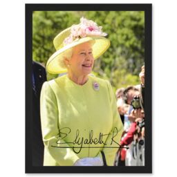 Artery8 The Queen In Yellow Elizabeth II Signature Photo Artwork Framed Wall Art Print A4 in Black - thumbnail 1