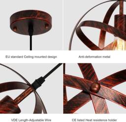 Goeco Vintage Pendant Light, Retro Chandelier Ceiling Lights, E27 Base 30cm in Bronze - thumbnail 6