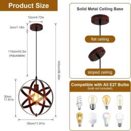 Goeco Vintage Pendant Light, Retro Chandelier Ceiling Lights, E27 Base 30cm in Bronze - thumbnail 5
