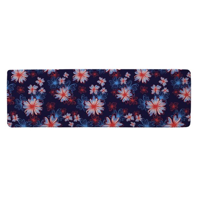 Benjamin Tate Design Red White & Blue Flower Print Runner Rug in Natural - Size: 67 cm x 230 cm - image 1