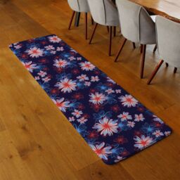 Benjamin Tate Design Red White & Blue Flower Print Runner Rug in Natural - Size: 67 cm x 230 cm - thumbnail 2