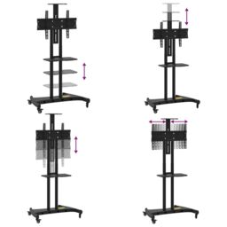 Berkfield Home TV Stand on Wheels 32-70 Inch Screen Max VESA 600x400 mm 60kg in Black - thumbnail 6