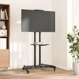 Berkfield Home TV Stand on Wheels 32-70 Inch Screen Max VESA 600x400 mm 60kg in Black - thumbnail 1
