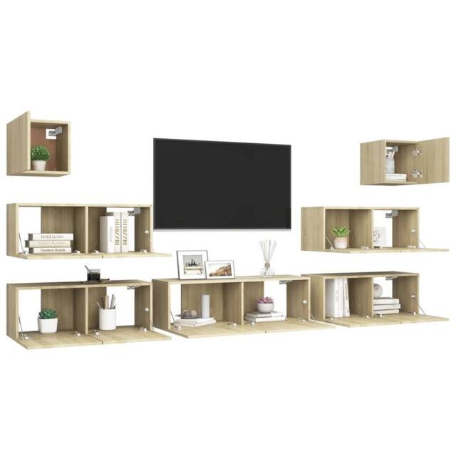 Berkfield Home Modern 7 Piece TV Cabinet Set Sonoma Oak Engineered Wood in Tan - image 1