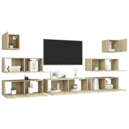 Berkfield Home Modern 7 Piece TV Cabinet Set Sonoma Oak Engineered Wood in Tan - thumbnail 1