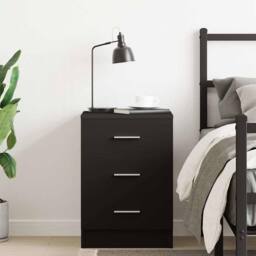 Berkfield Home Bedside Cabinet Black 38x35x56 cm Engineered Wood - Size: 38 x 35 x 56 cm - thumbnail 3