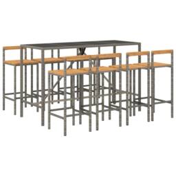 Berkfield Home 9 Piece Garden Bar Set Grey Poly Rattan& Solid Wood Acacia - thumbnail 3