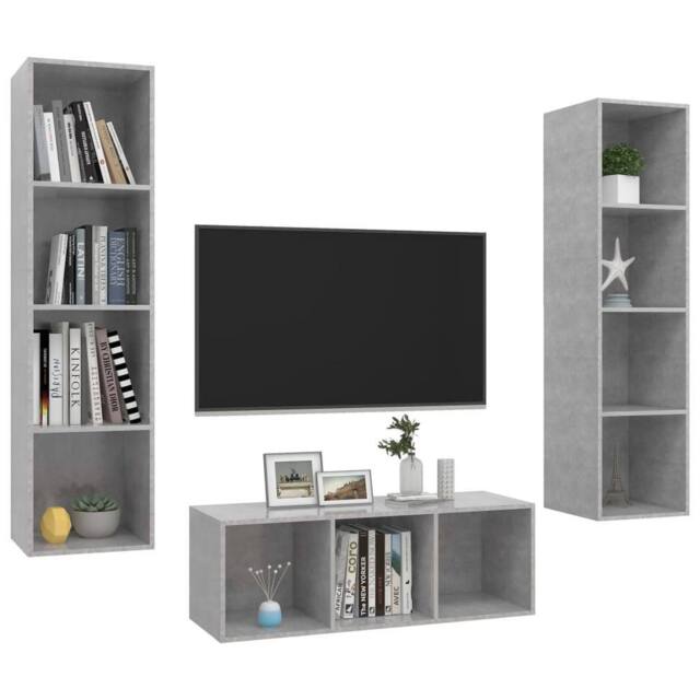 Berkfield Home Practical 3 Piece TV Cabinet Set Concrete Grey Engineered Wood - image 1