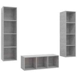 Berkfield Home Practical 3 Piece TV Cabinet Set Concrete Grey Engineered Wood - thumbnail 3