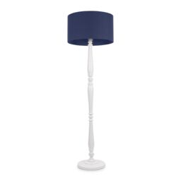 ValueLights Victoria White Wood Traditional Stem Floor Lamp with Fabric Drum Shade in Navy - thumbnail 2