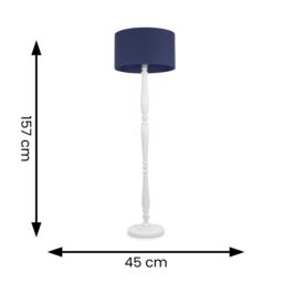 ValueLights Victoria White Wood Traditional Stem Floor Lamp with Fabric Drum Shade in Navy - thumbnail 5