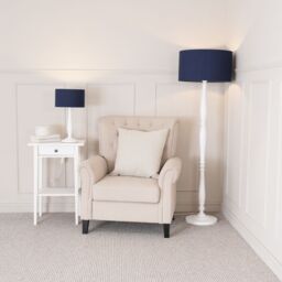 ValueLights Victoria White Wood Traditional Stem Floor Lamp with Fabric Drum Shade in Navy - thumbnail 4