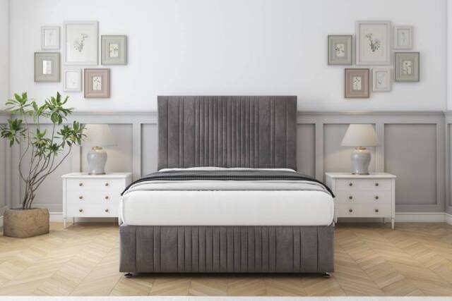 "Comfort Beds The Foxy Naples Divan Set 2 Drawers-54"" Headboard-Footboard in Grey - Size: King" - image 1