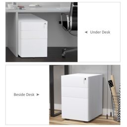 VINSETTO 3 Draw Metal Filing Cabinet Lockable 4 Wheels Compact Under Desk in White - thumbnail 6