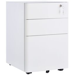 VINSETTO 3 Draw Metal Filing Cabinet Lockable 4 Wheels Compact Under Desk in White - thumbnail 2