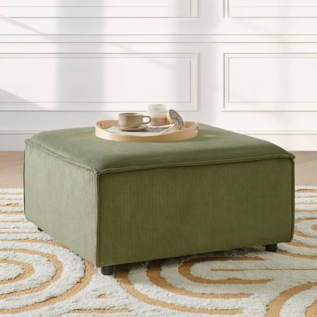 Wyld and Coco Green Cord Ottoman - Modular Footstool with Black Legs - image 1