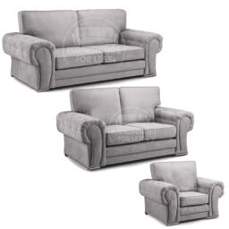 Furnishings For Less UK Milan Fabric 3 Piece Sofa Suite Grey Full Back Chesterfield Style - thumbnail 1
