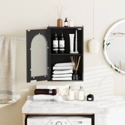 Costway Wall Cabinet Bathroom Cabinet Wooden Medicine Cabinet w/Glass Door in Black - thumbnail 6