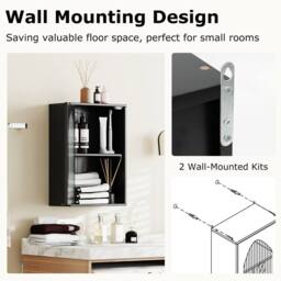 Costway Wall Cabinet Bathroom Cabinet Wooden Medicine Cabinet w/Glass Door in Black - thumbnail 8