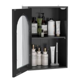 Costway Wall Cabinet Bathroom Cabinet Wooden Medicine Cabinet w/Glass Door in Black - thumbnail 3