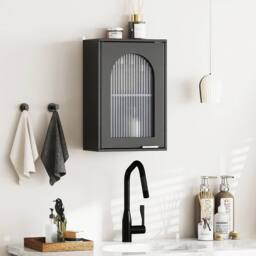 Costway Wall Cabinet Bathroom Cabinet Wooden Medicine Cabinet w/Glass Door in Black - thumbnail 5