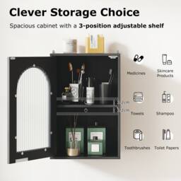 Costway Wall Cabinet Bathroom Cabinet Wooden Medicine Cabinet w/Glass Door in Black - thumbnail 7