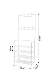 Living and Home 4 Tier Shoe Shelf Storage Organizer with Hooks Clothes Hanger Garment Rack in White - thumbnail 5