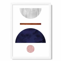 ARTZE Navy Blue & Grey Semi Circles Mid Century Geometric Framed Print SIZE: A3 with White Frame - Size: A4 - thumbnail 1