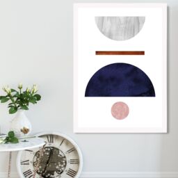 ARTZE Navy Blue & Grey Semi Circles Mid Century Geometric Framed Print SIZE: A3 with White Frame - Size: A4 - thumbnail 2